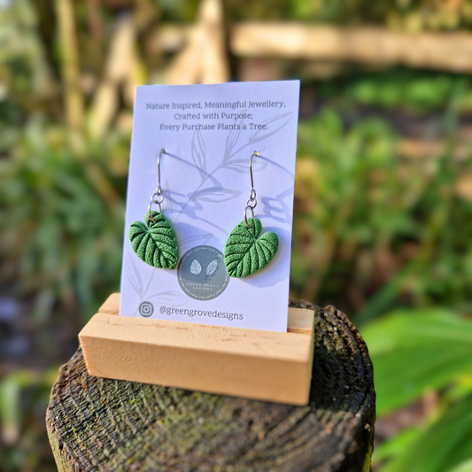 Philodendron Leaf Polymer Clay Hook Earrings