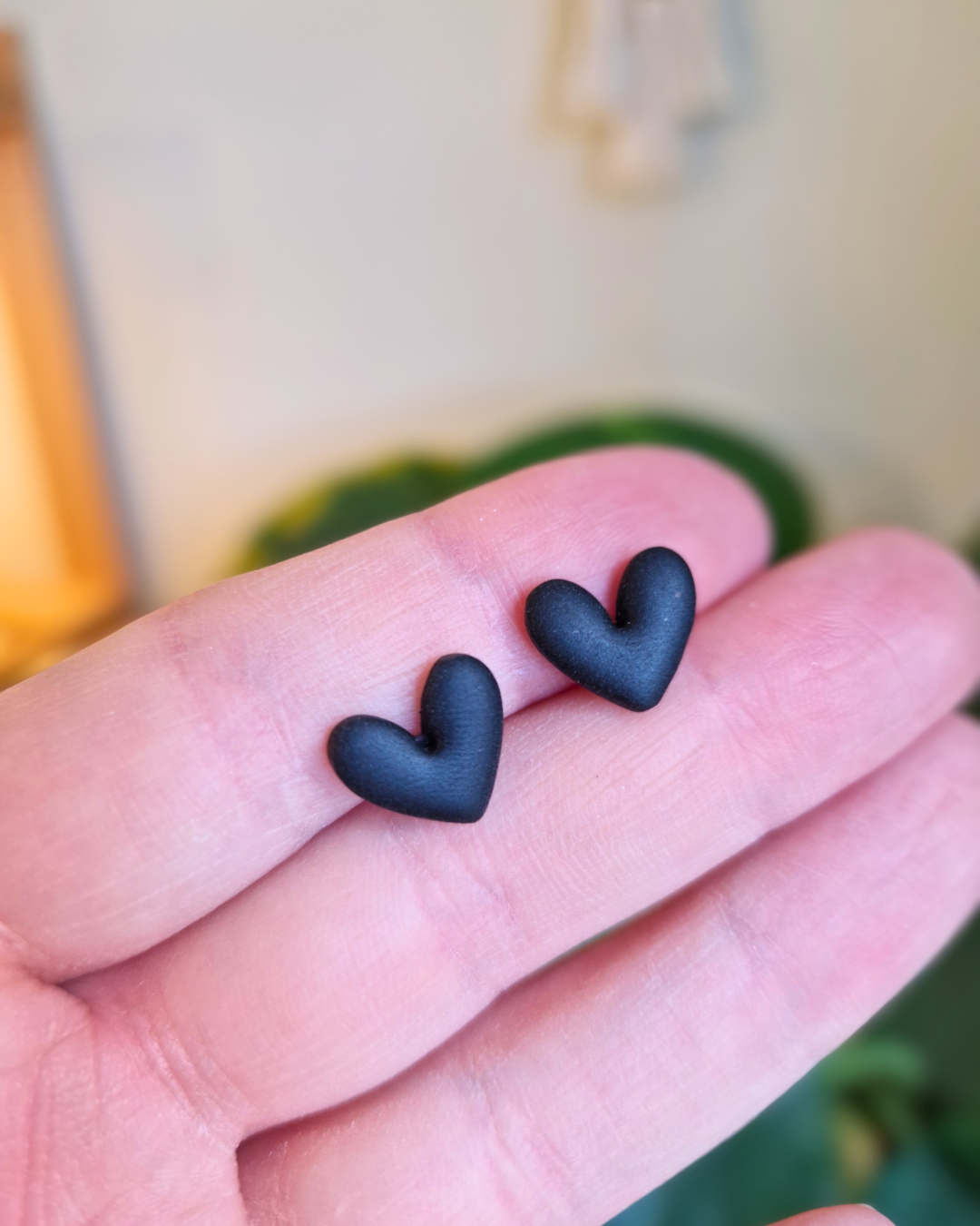 Classic Black Heart Studs
