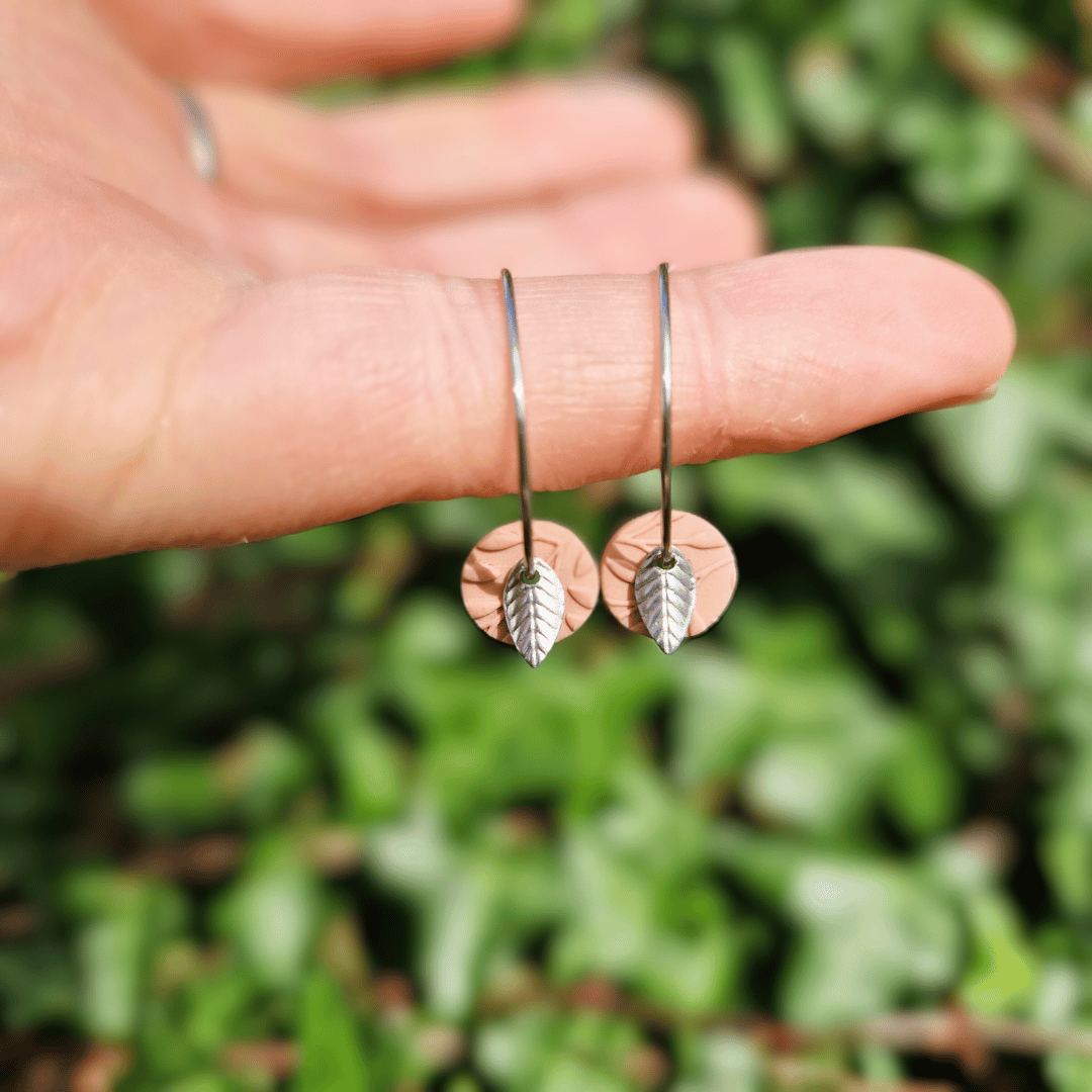 Dainty Leaf Polymer Clay Hoop Earrings - 3 colours