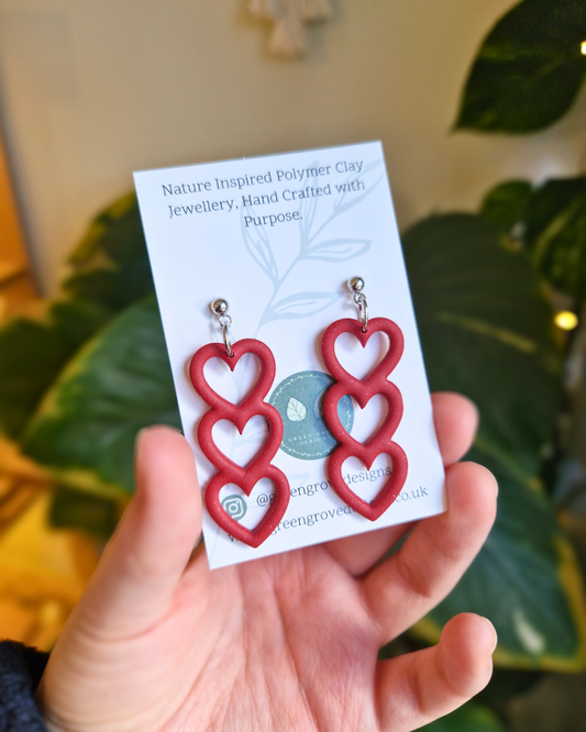 Trio Hollow Heart Drop Studs