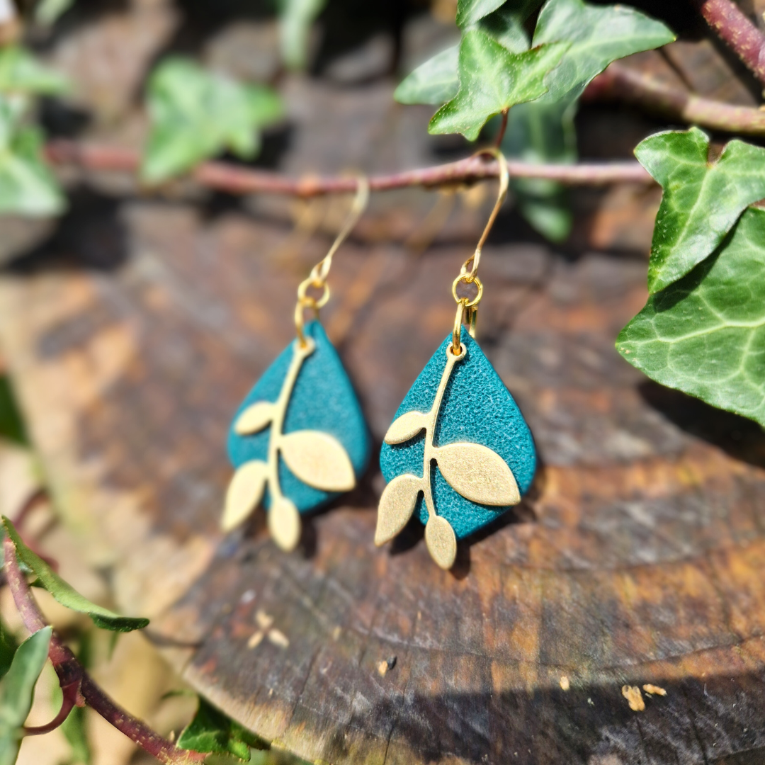 Classic Polymer Clay Diamond Leaf Hook Earrings - 4 colours