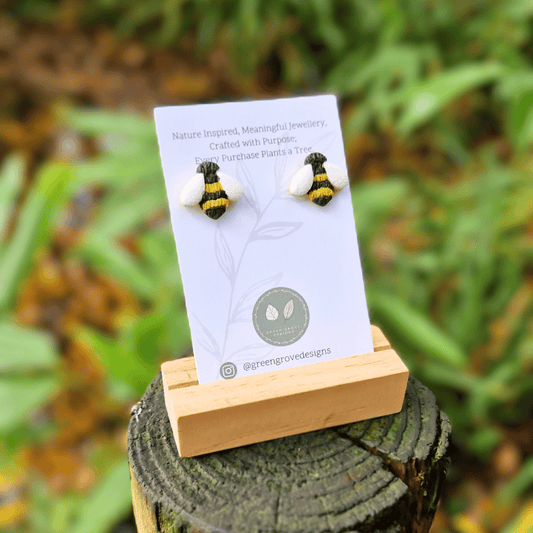 Bumble Bee Large Polymer Clay Stud Earrings
