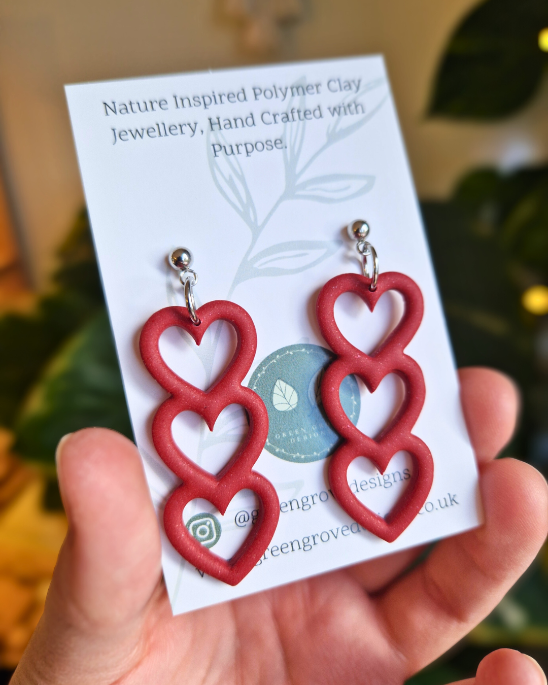 Trio Hollow Heart Drop Studs