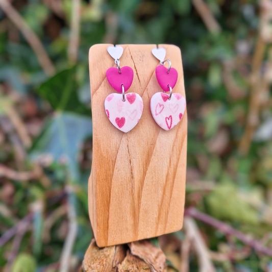 Patterned Trio Heart Drop Stud Earrings