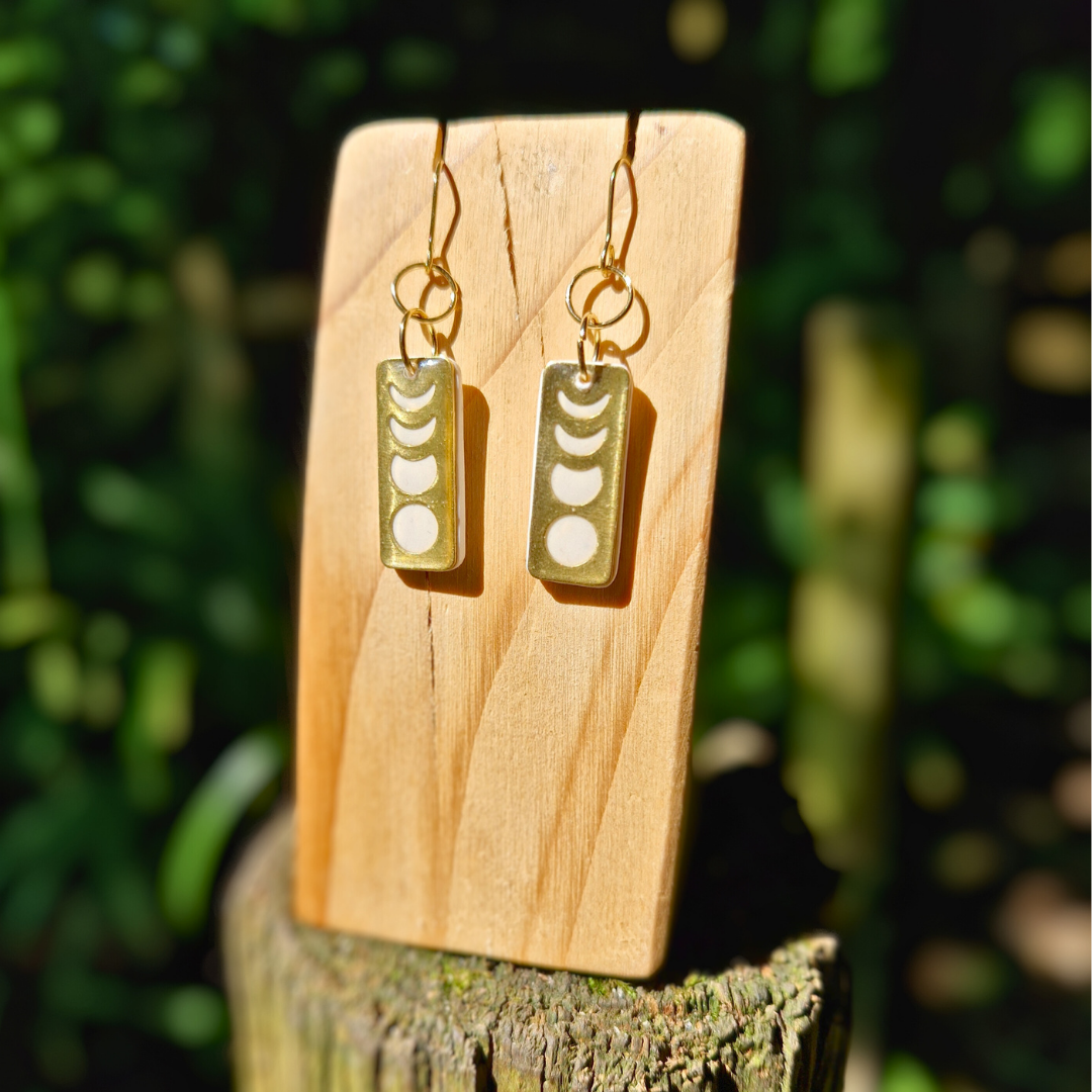 Speckled White Rectangle Moon Phase Hook Earrings