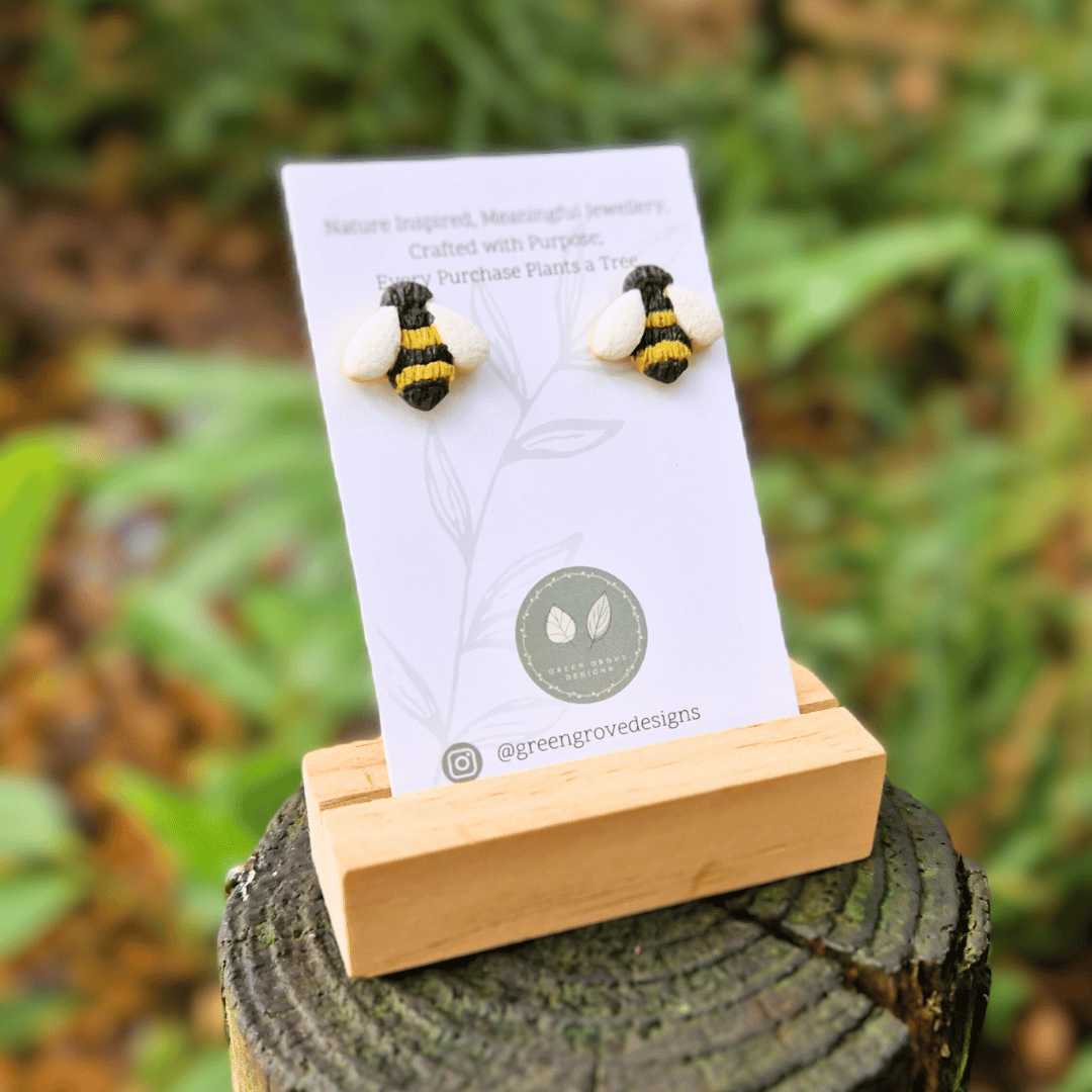 Bumble Bee Large Polymer Clay Stud Earrings