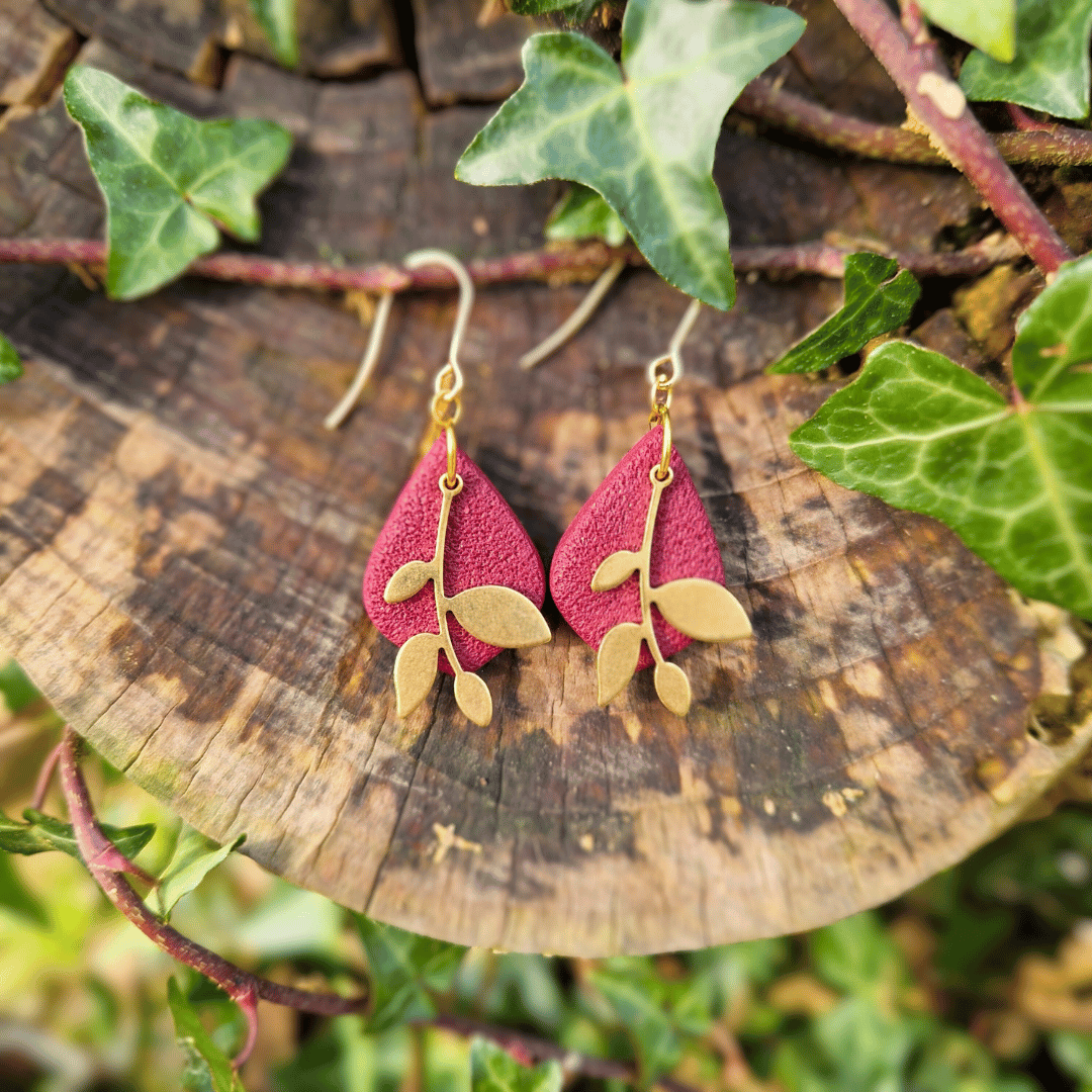 Classic Polymer Clay Diamond Leaf Hook Earrings - 4 colours