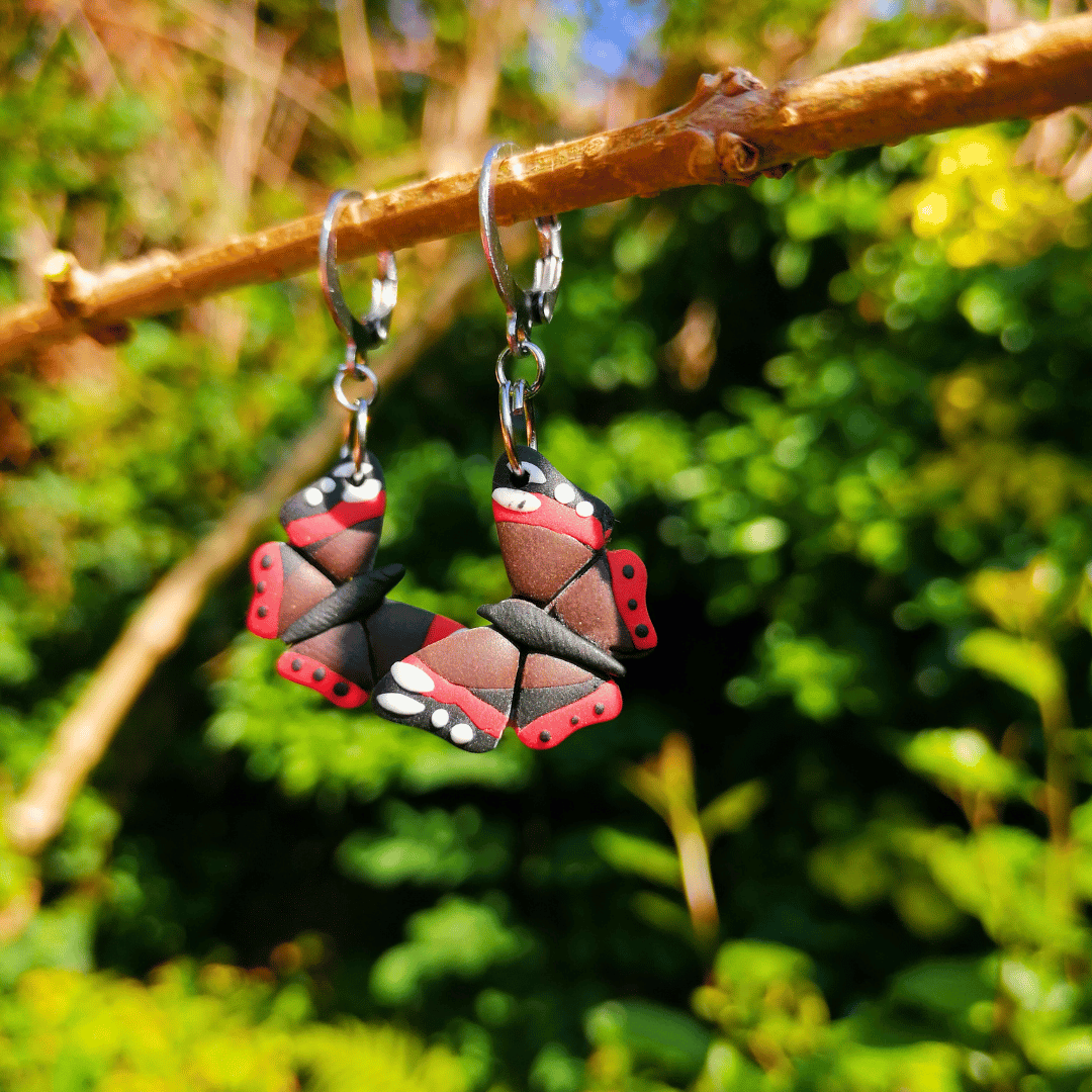 Red Admiral Butterfly Polymer Clay Huggie Hoop Earrings