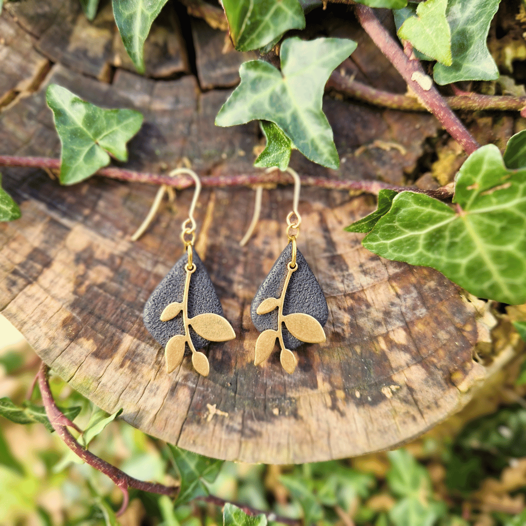 Classic Polymer Clay Diamond Leaf Hook Earrings - 4 colours