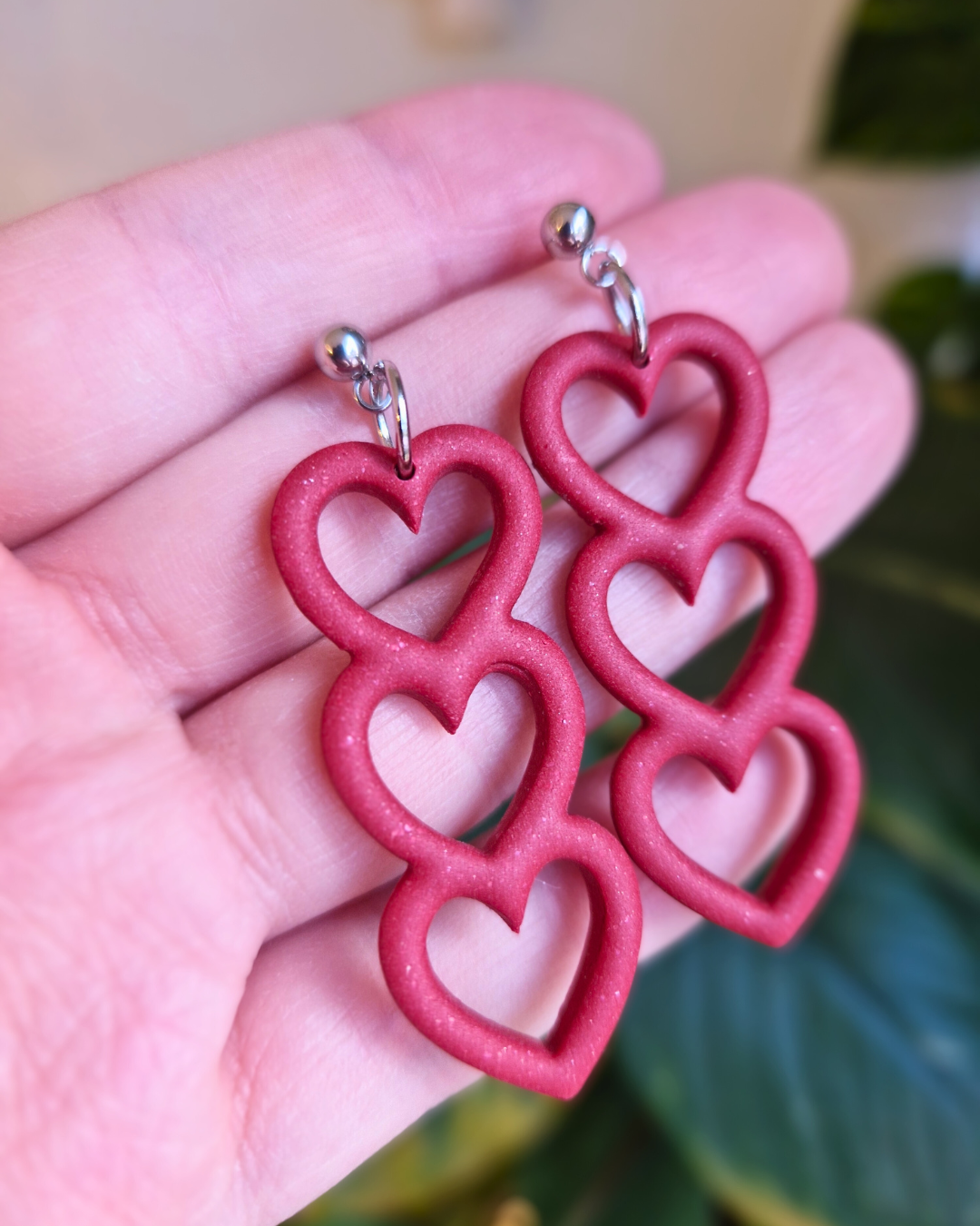 Trio Hollow Heart Drop Studs