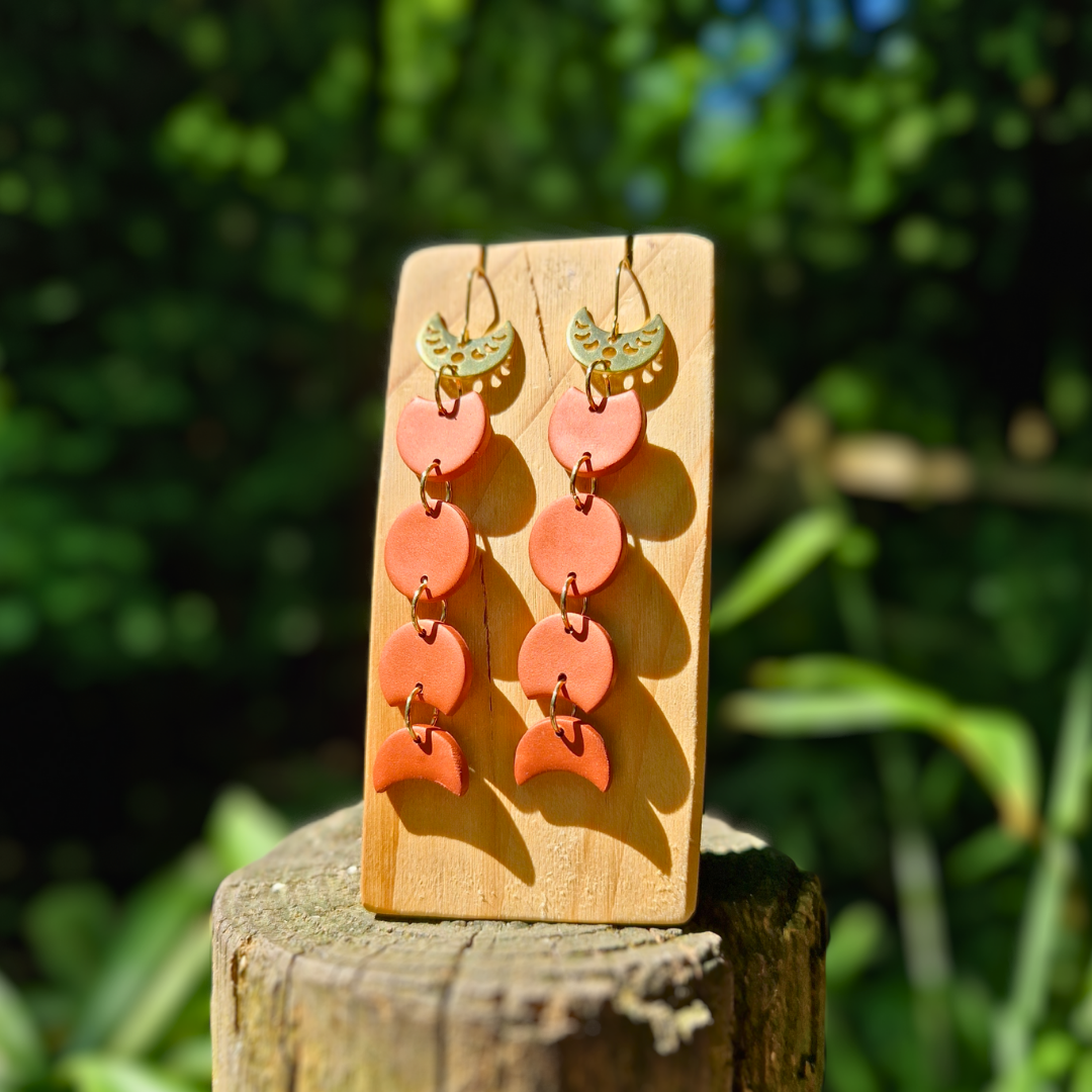 Copper and Gold Moon Phase Drop Earrings Thumbnail Image