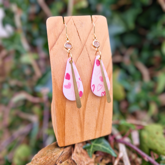 Heart Patterned Long Teardrop Hook Earrings