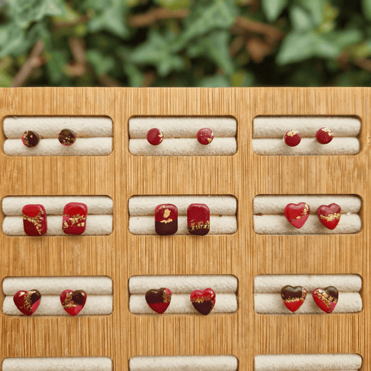 Thumbnail Image for the Red and Golds Zero Waste Studs, Hand Crafted with Polymer Clay in Dorset.