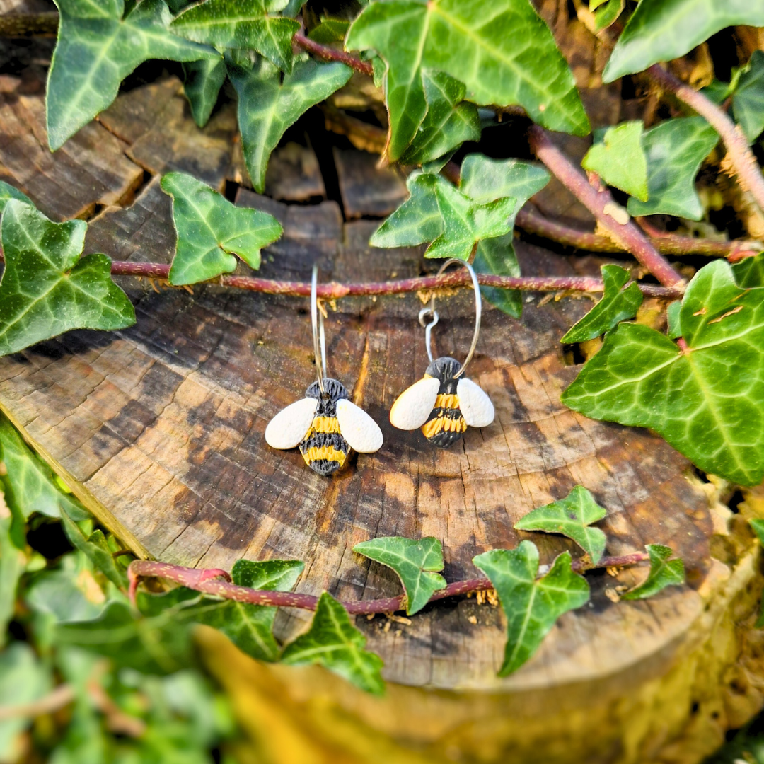 Bumble Bee Polymer Clay Hoop Earrings