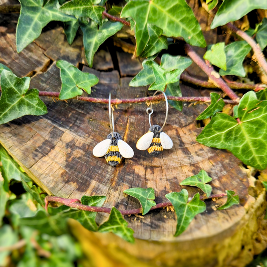 Bumble Bee Polymer Clay Hoop Earrings