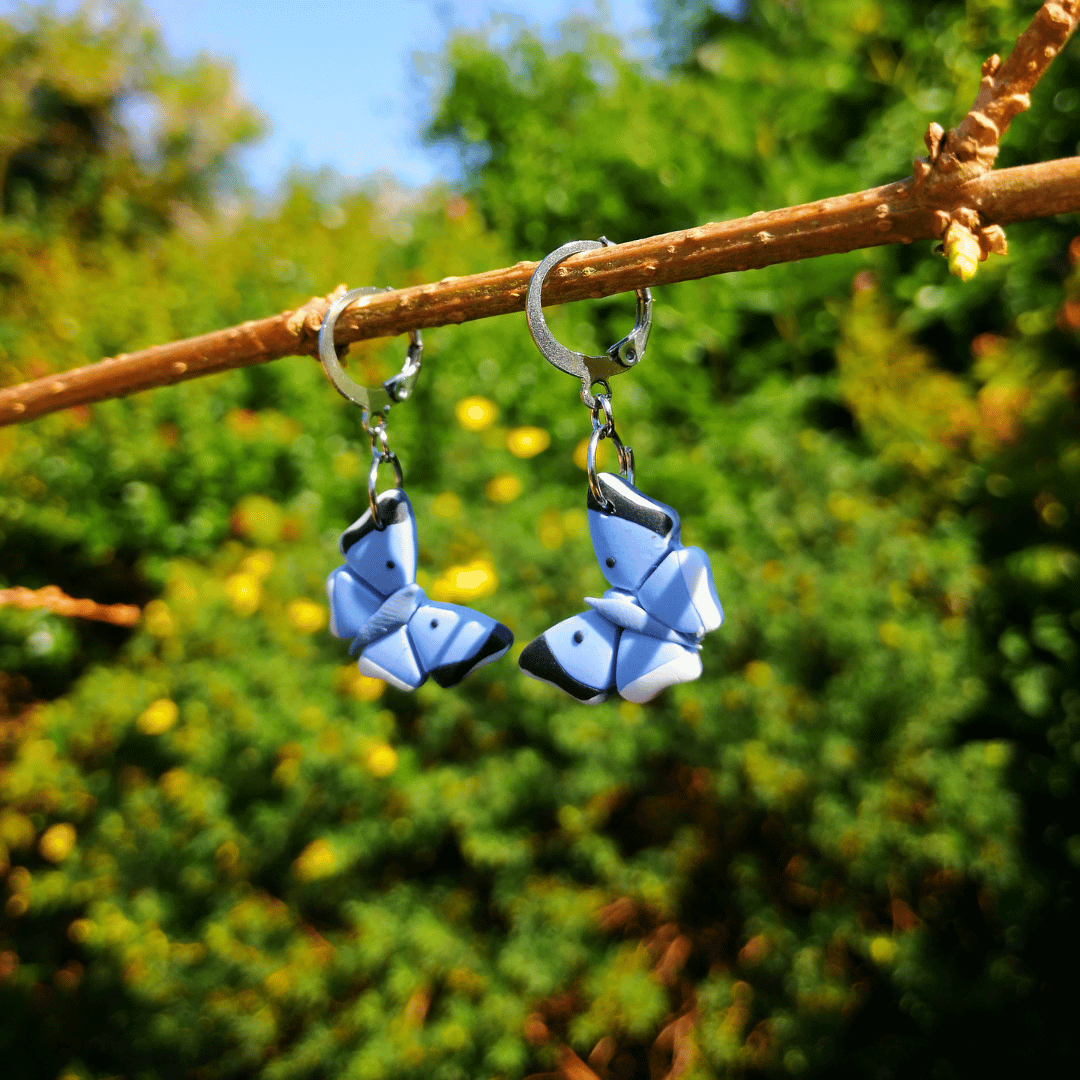 Holly Blue Butterfly Polymer Clay Huggie Hoop Earrings