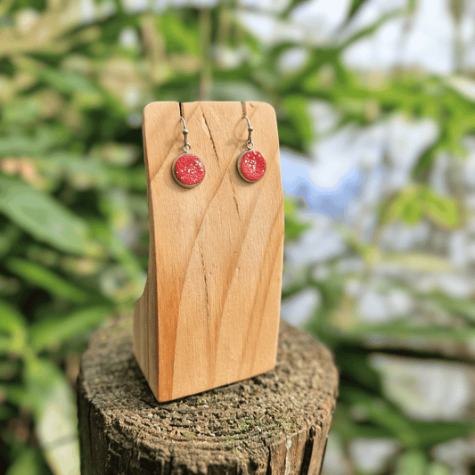 Thumbnail Image for Option 1 of the Reds and Silver Polymer Clay Tray Earrings, Hand Crafted in Dorset.