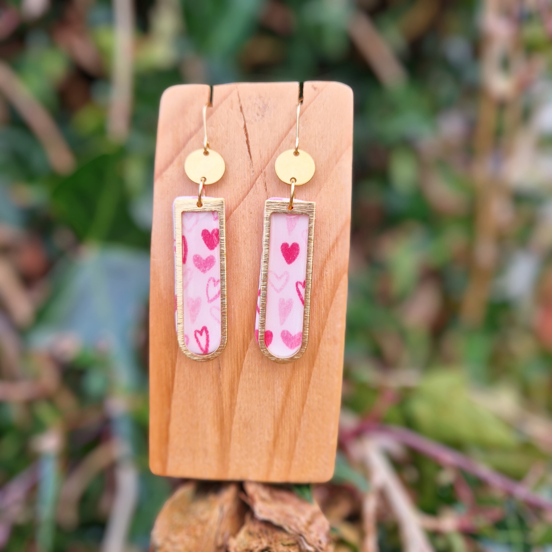 Heart Patterned Long Arch Hook Earrings