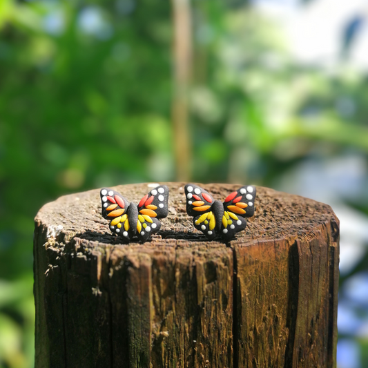 Monarch Butterfly Polymer Clay Stud Earrings