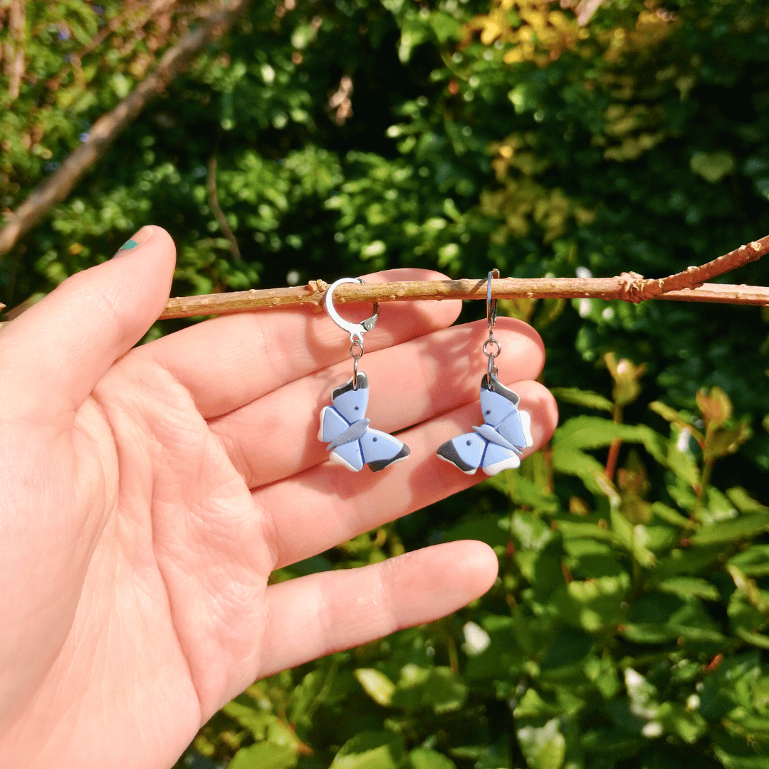 Holly Blue Butterfly Polymer Clay Huggie Hoop Earrings