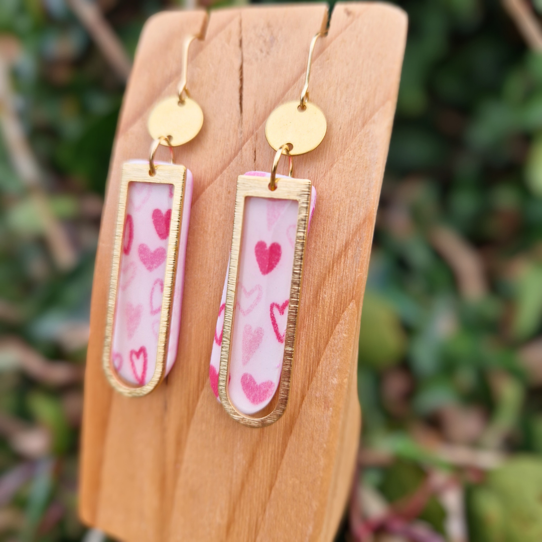 Heart Patterned Long Arch Hook Earrings