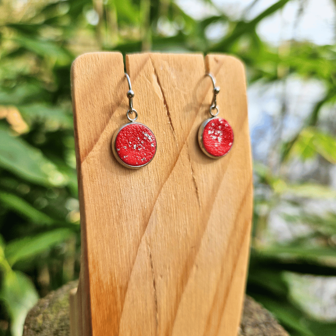 Close Up Image for Option 1 of the Reds and Silver Tray Minimalist Earrings.