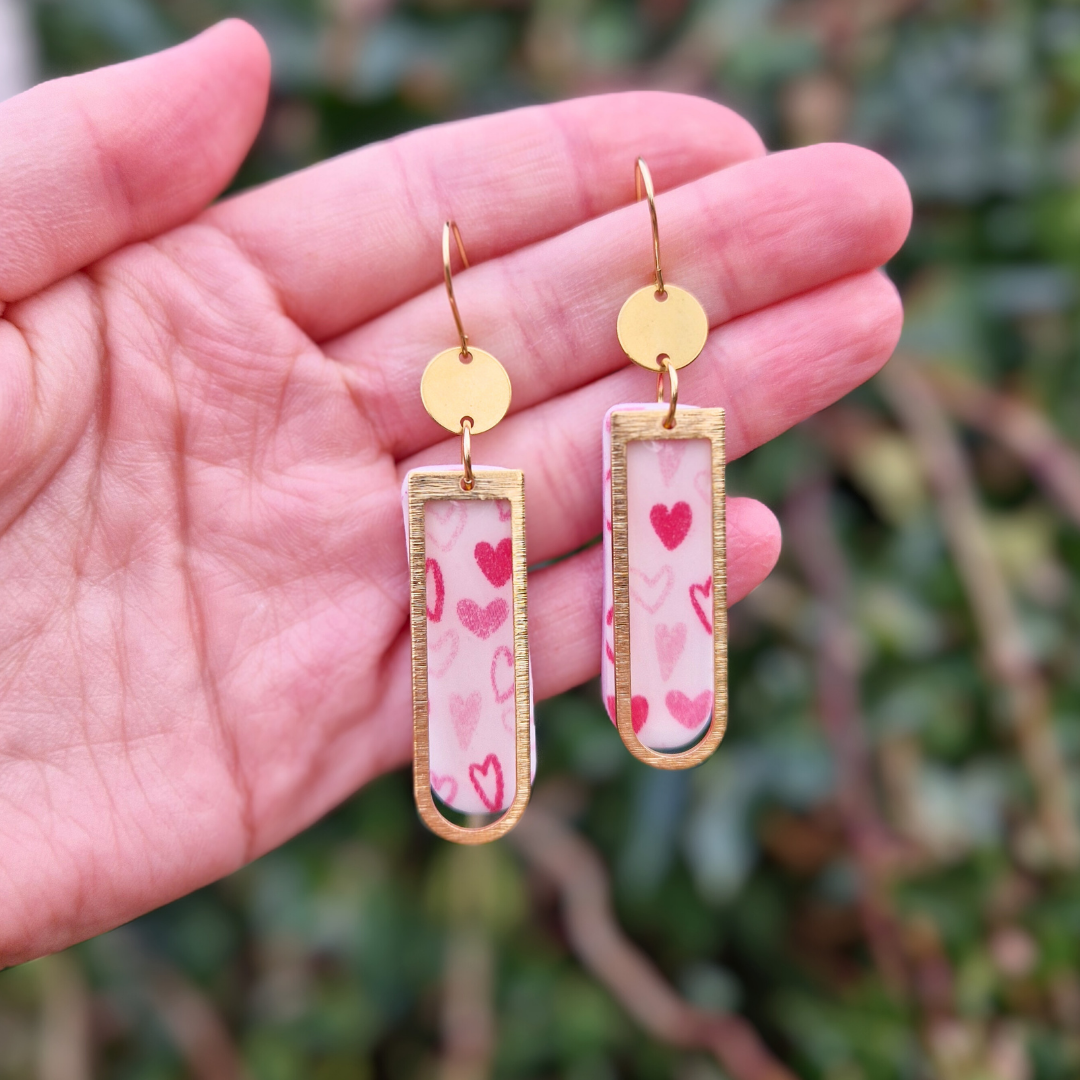 Heart Patterned Long Arch Hook Earrings