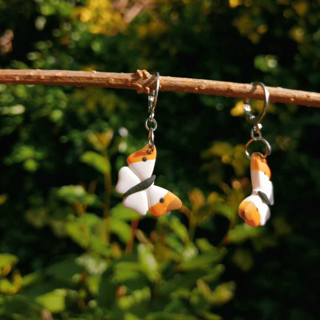 Orange-Tip Butterfly Polymer Clay Huggie Hoop Earrings