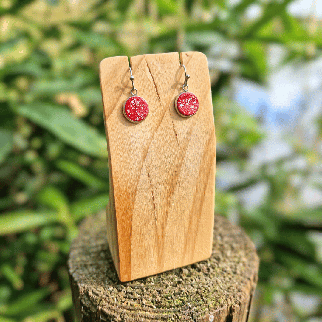 Thumbnail Image for Option 2 of the Reds and Silver Polymer Clay Tray Earrings, Hand Crafted in Dorset.