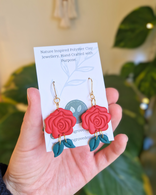 Rose & Leaf Drop Earrings