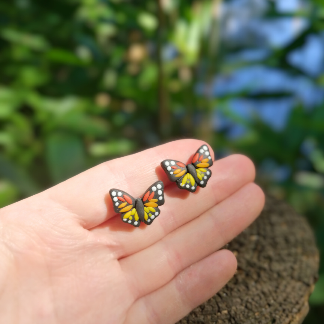 Monarch Butterfly Polymer Clay Stud Earrings