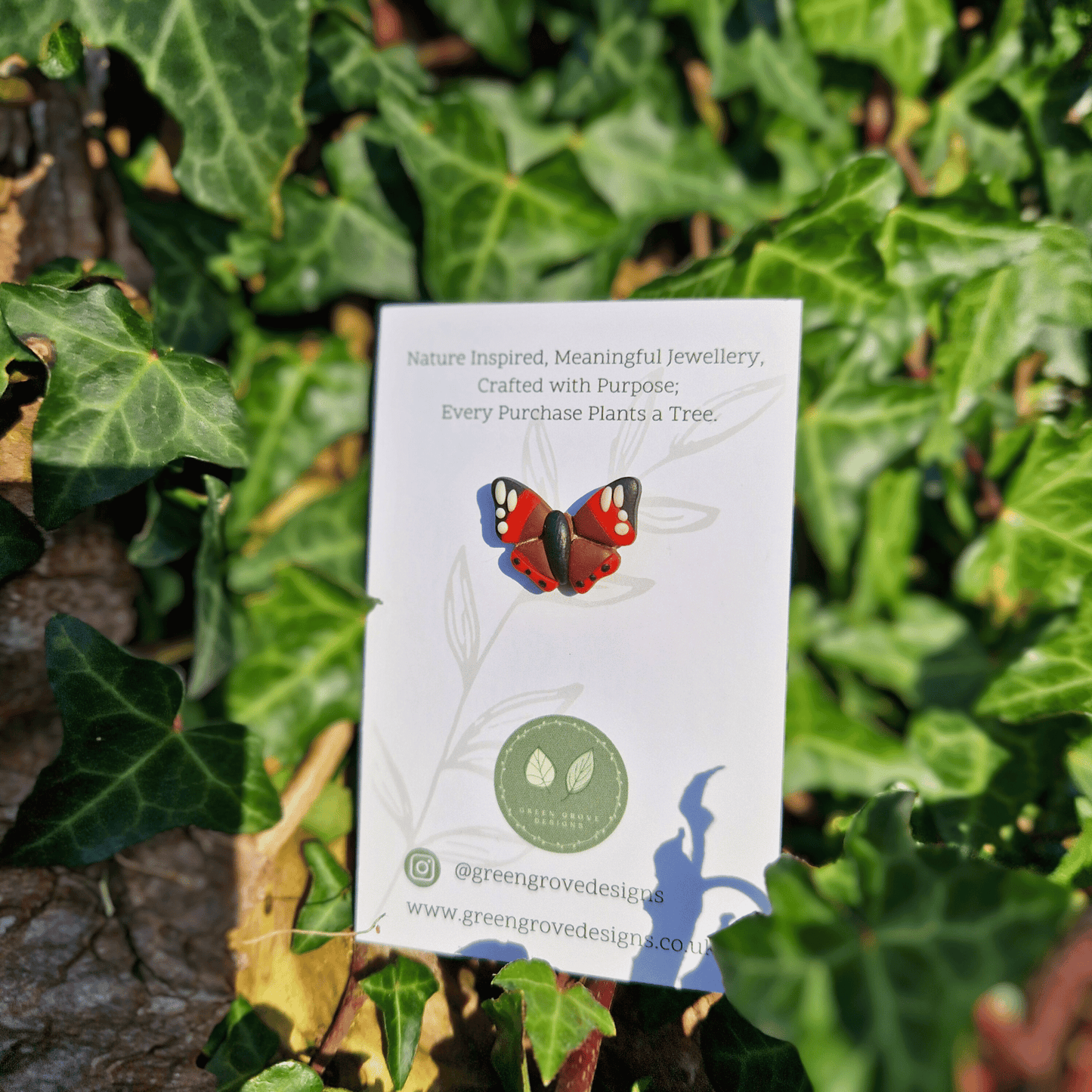 Red Admiral Butterfly Polymer Clay Pin