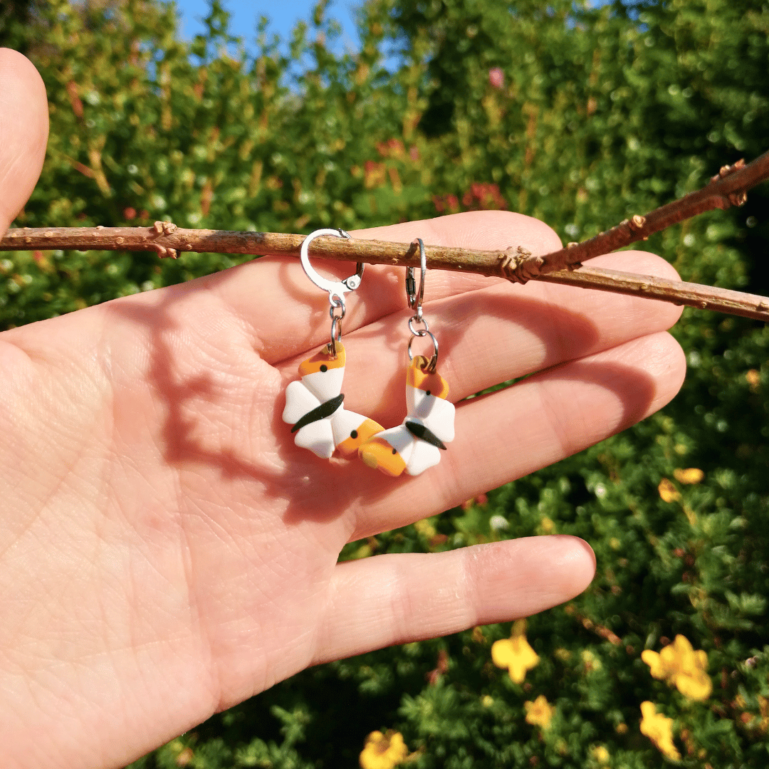 Orange-Tip Butterfly Polymer Clay Huggie Hoop Earrings