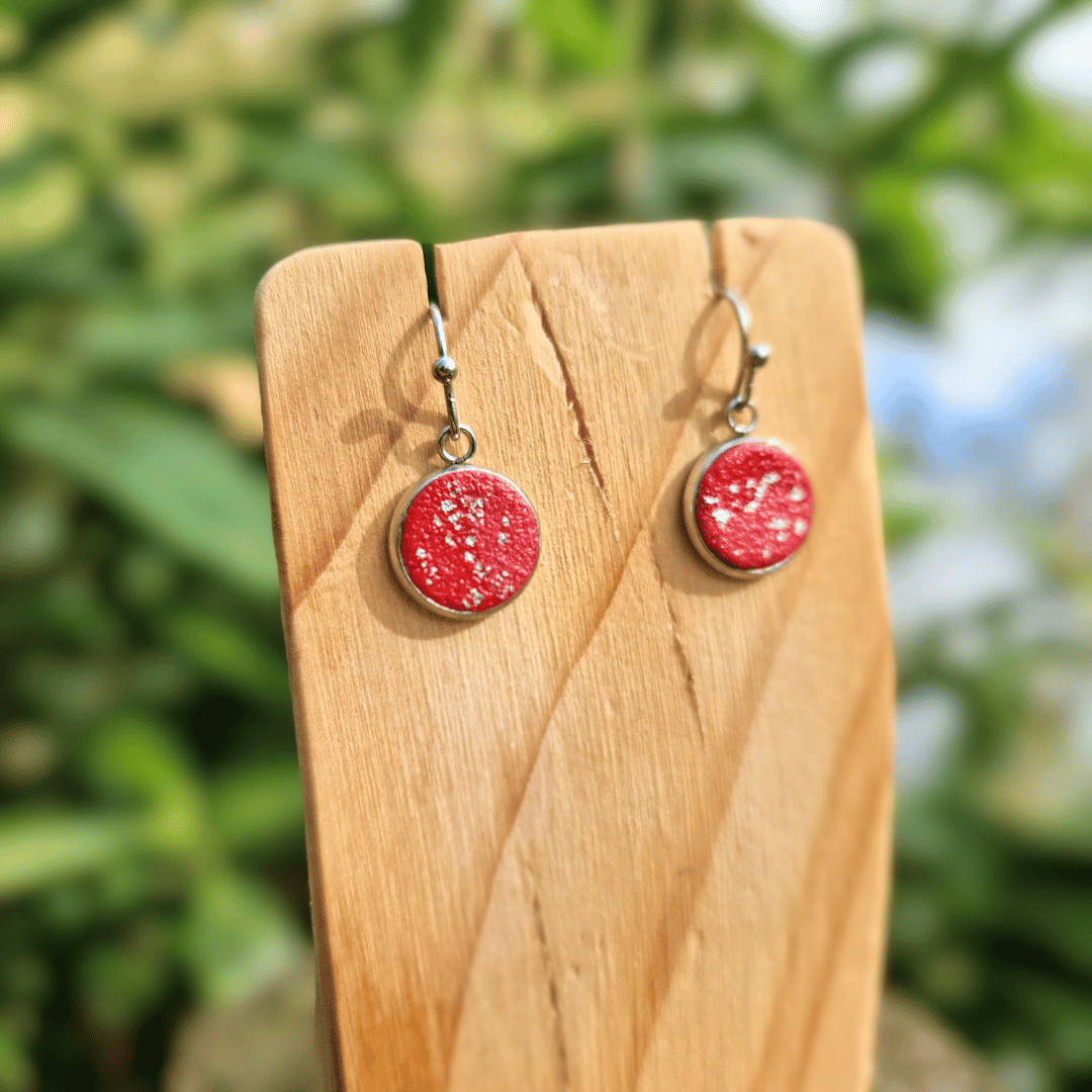 Close Up Image for Option 2 of the Zero Waste Reds and Silver Minimalist Polymer Clay Tray Earrings.