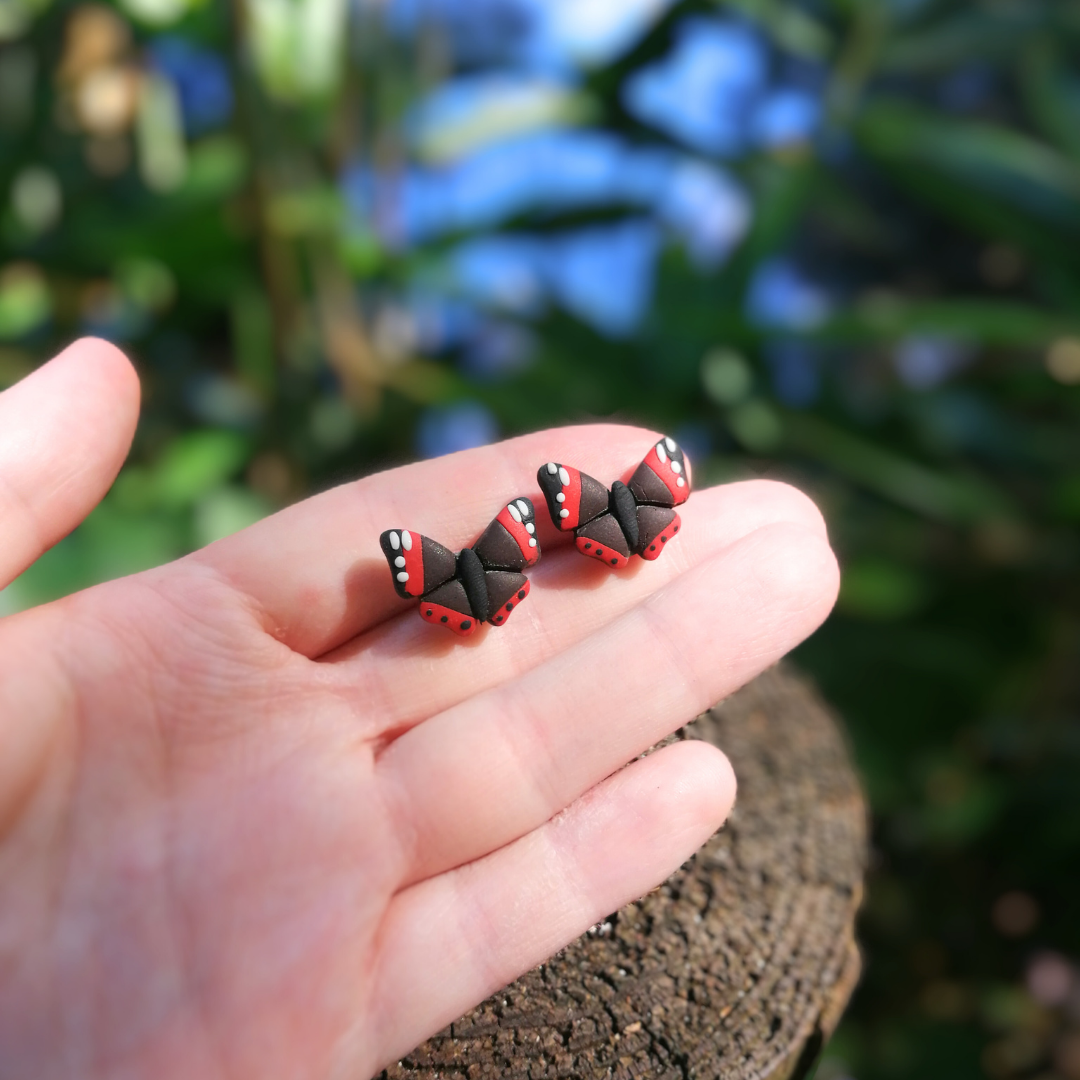 Red Admiral Butterfly Polymer Clay Stud Earrings