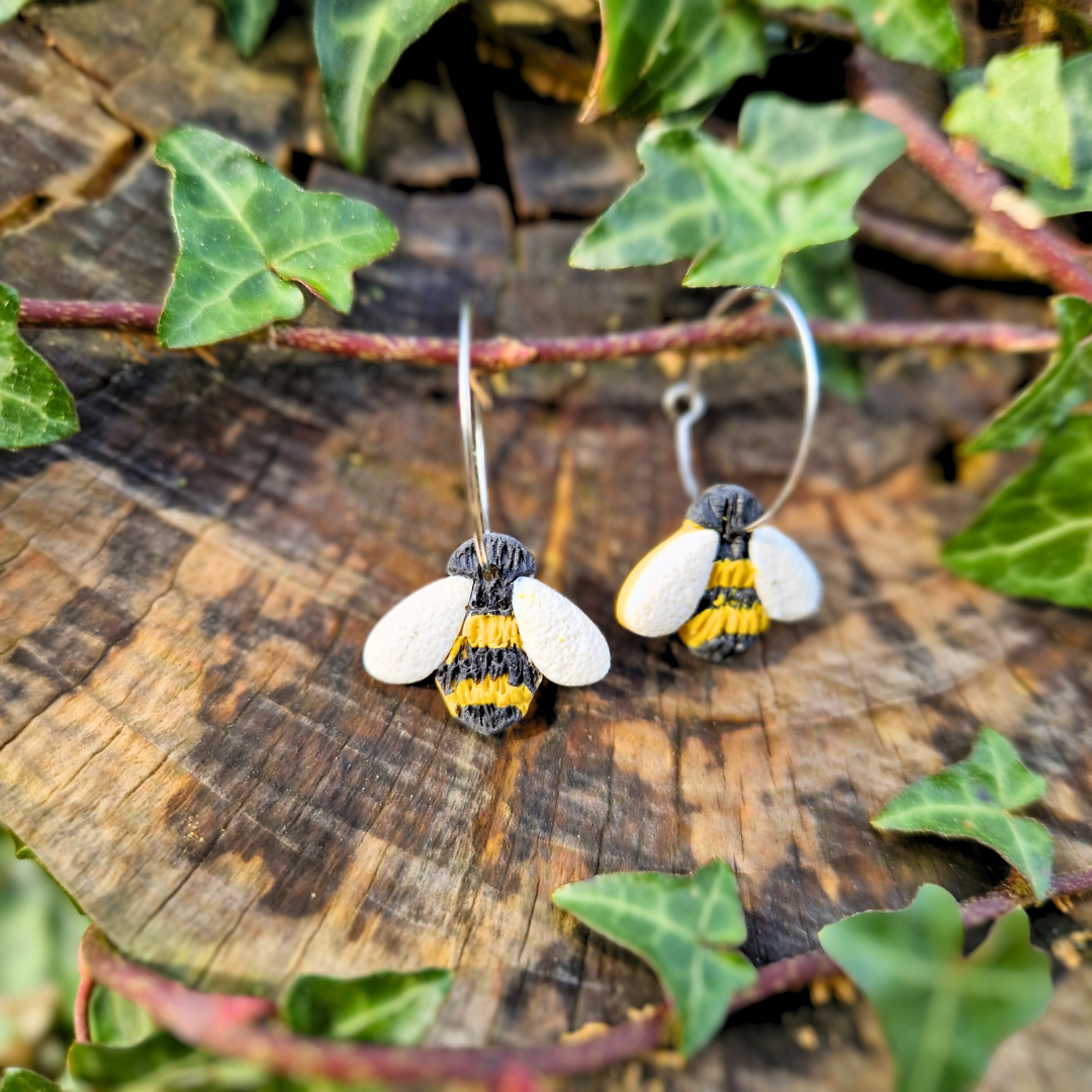 Bumble Bee Polymer Clay Hoop Earrings