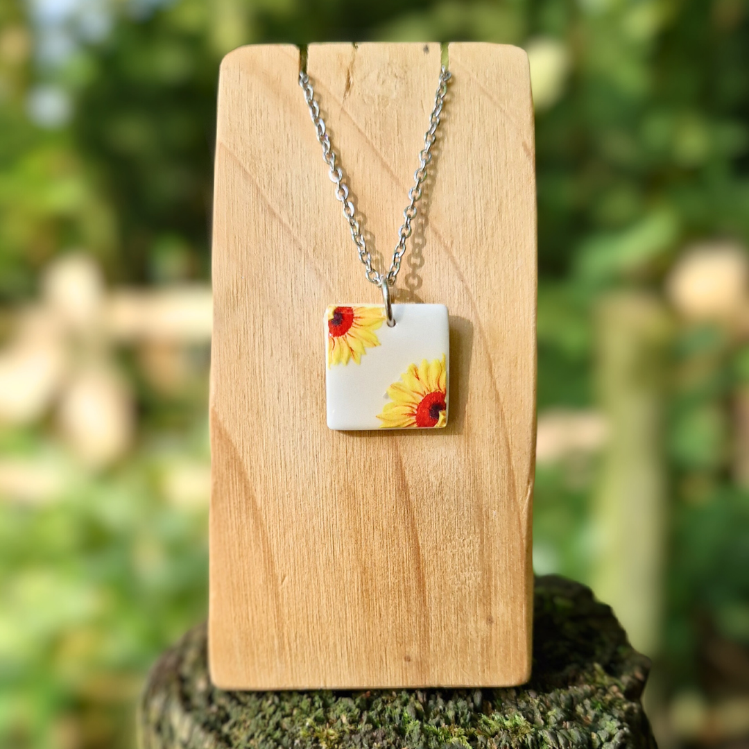 Square Sunflower Transfer 20" Necklace