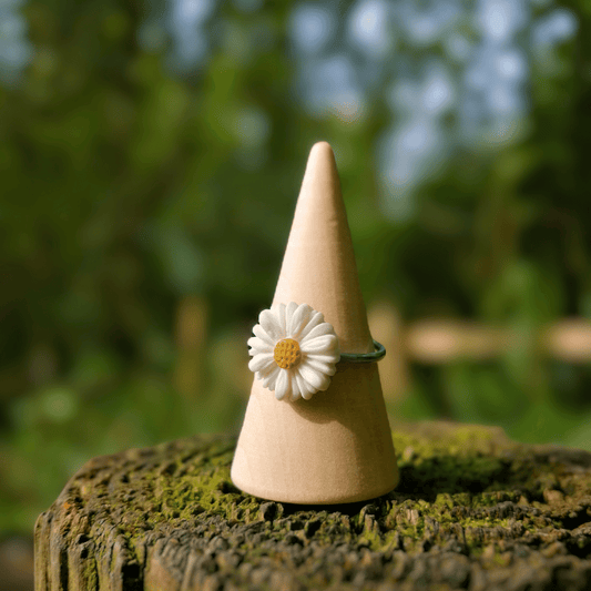 Intricate Polymer Clay Daisy Adjustable Ring Hand Crafted in Dorset.