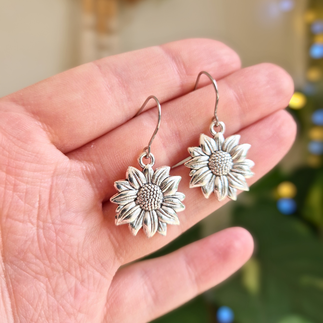 Sunflower Charm Drop Earrings