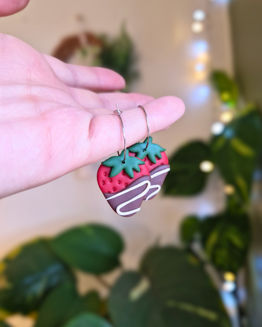 Chocolate Dipped Strawberry Hoop Earrings