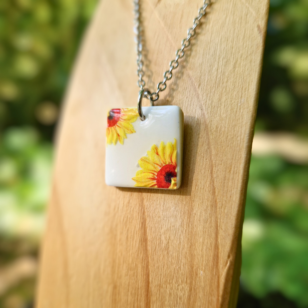 Square Sunflower Transfer 20" Necklace