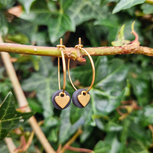 Black & Gold Dainty Heart Hoop Earrings