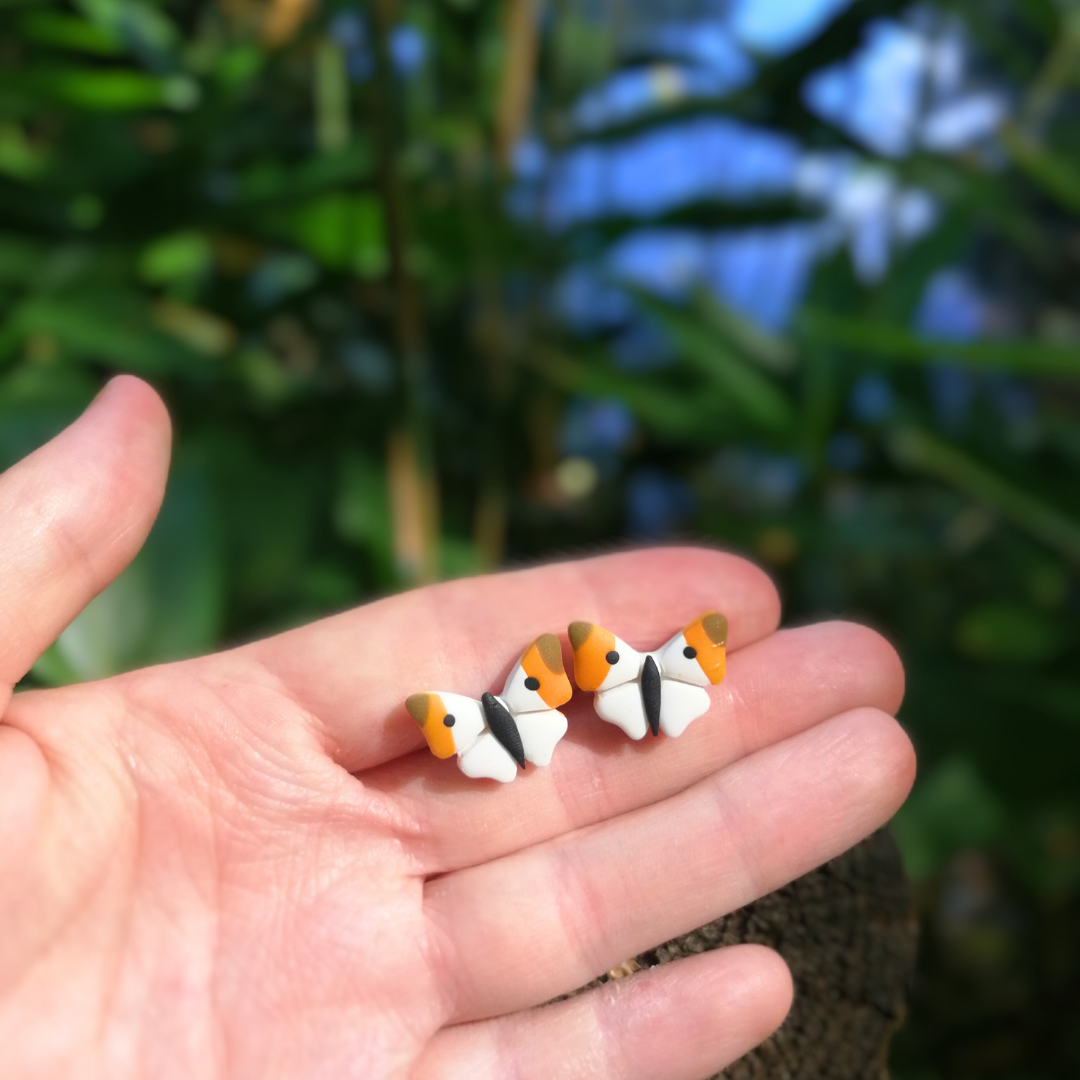 Orange-Tip Butterfly Polymer Clay Stud Earrings