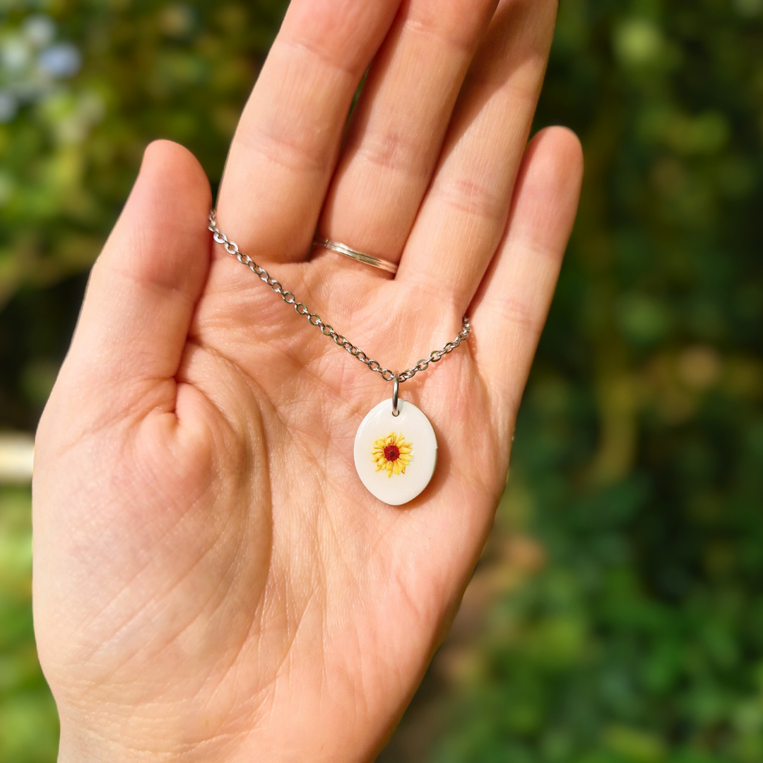 Sunflower Transfer Classic Oval 20" Necklace