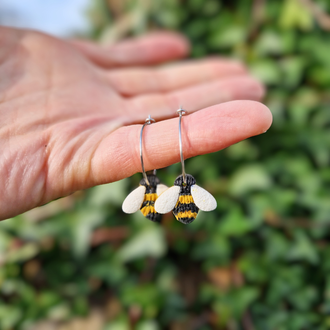 Bumble Bee Polymer Clay Hoop Earrings