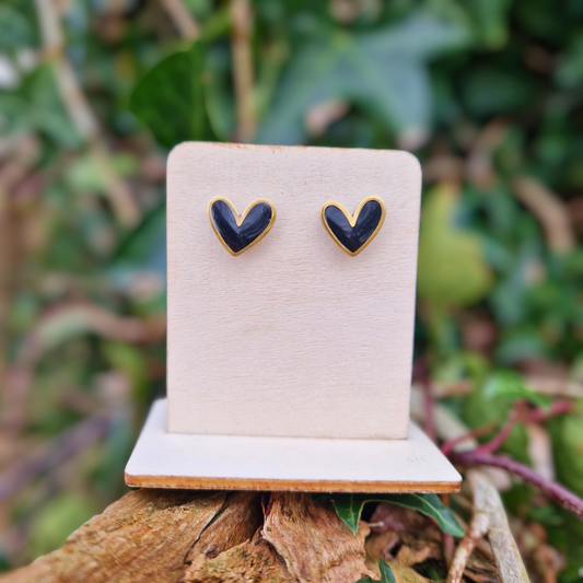 Framed Black Heart Stud Earrings