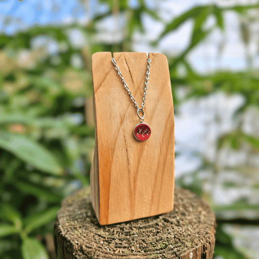 Zero Waste Polymer Clay Reds and Silver Tray Pendant Necklace, Hand Crafted in Dorset.