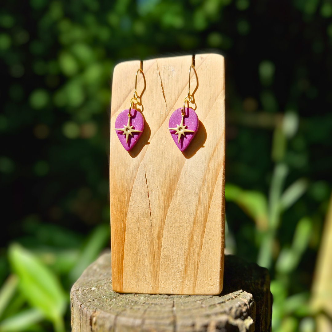 Glitter Purple Polymer Clay North Star Teardrop Earrings Thumbnail