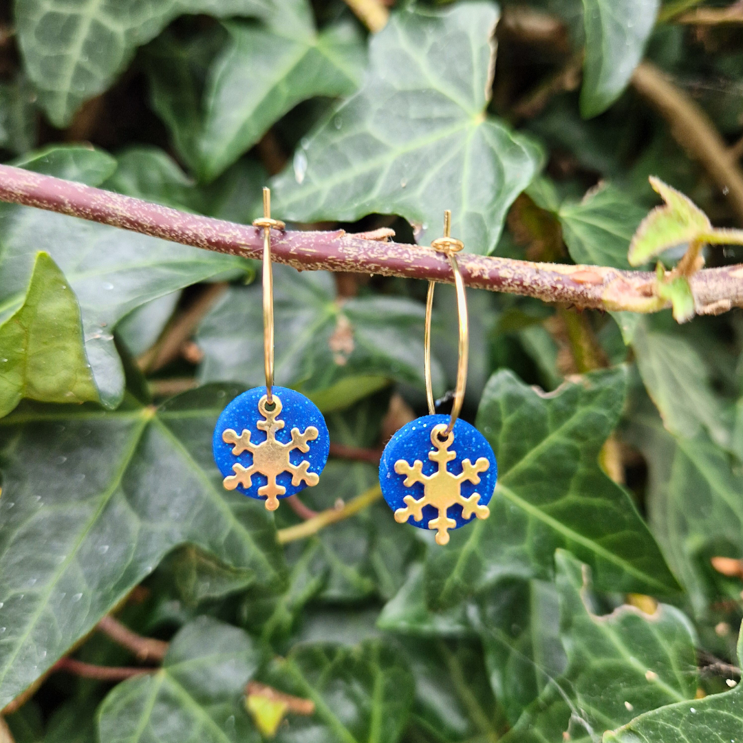 Gold Charm Snowflake Hoop Earrings