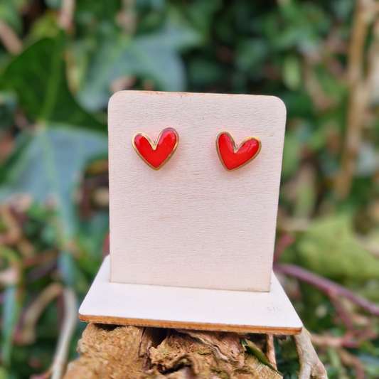 Framed Red Heart Stud Earrings